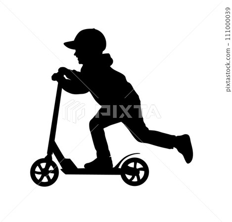 Kid riding scooter, happy kid riding a scooter silhouette Kid riding scooter, happy kid riding a scooter silhouette 111000039