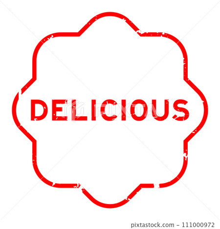 Grunge red delicious word rubber seal stamp on white background 111000972