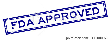 Grunge blue FDA approved word square rubber stamp in white background 111000975