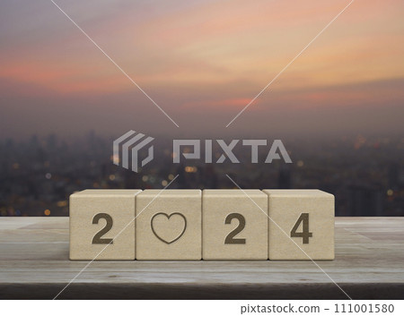 Happy new year 2024 and Valentines day concept Happy new year 2024 and Valentines day concept 111001580