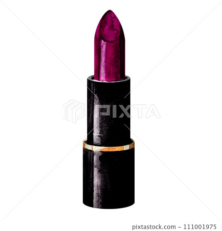 dark purple lipstick on white background. Watercolor. Isolated. For textile, fabric dark purple lipstick on white background. Watercolor. Isolated. For textile, fabric 111001975