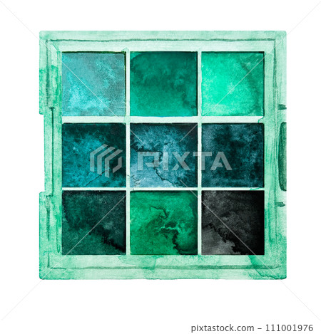 Green eye shadow isolated on white background top view. Watercolor makeup. For postcards and banner 111001976