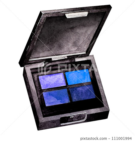 Blue eye shadow on white background side view. Watercolor makeup. Isolated. For postcards and banner Blue eye shadow on white background side view. Watercolor makeup. Isolated. For postcards and banner 111001994