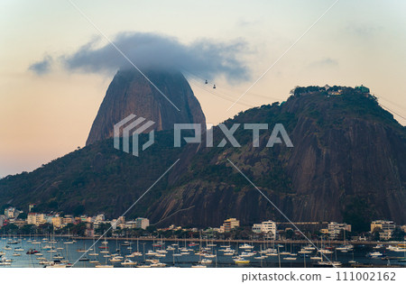 Sunset View of Sugarloaf Mountain and Cable Cars in Rio 111002162