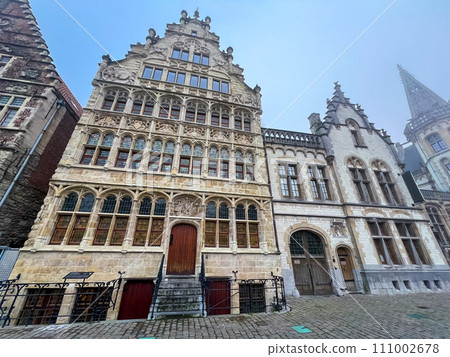 Beautiful old belgian facade of a house in the charming city of ghent 111002678