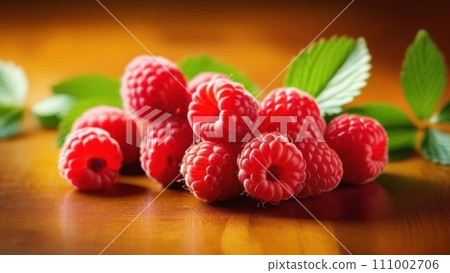 Fresh raspberries background closeup photo 111002706