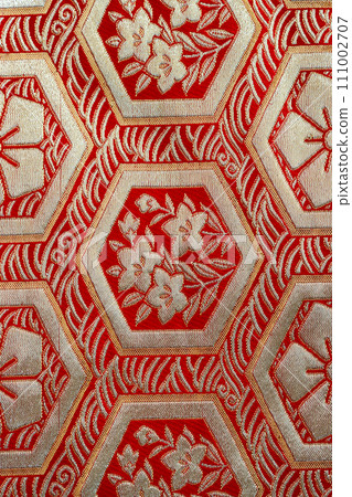 red and gold brocade fabric 111002707