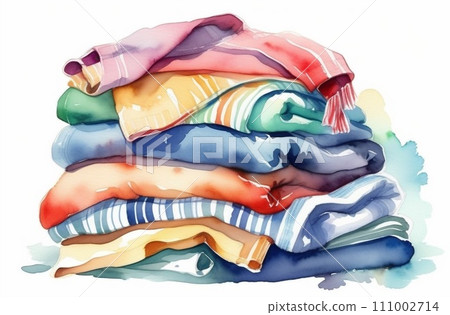 Stack of colorful clothes. Laundry and household. 111002714