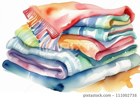 Stack of colorful clothes. Laundry and household. 111002738