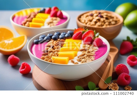Breakfast or dessert, unsweetened yogurt with granola, Breakfast recipes. Healthy food Breakfast or dessert, unsweetened yogurt with granola, Breakfast recipes. Healthy food 111002740