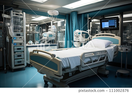 Hospital ward or Recovery room with bed and comfortable medical equipped in a hospital. Generative AI 111002876
