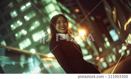 AI image generation woman walking in the city at night 111003308