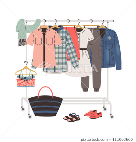 Clothes hanger with a set of women clothing and accessories in a sport style 111003660