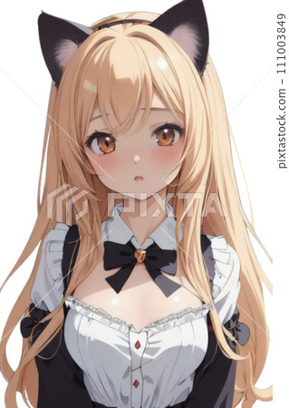 Illustration of a cute maid girl wearing cat ears 111003849