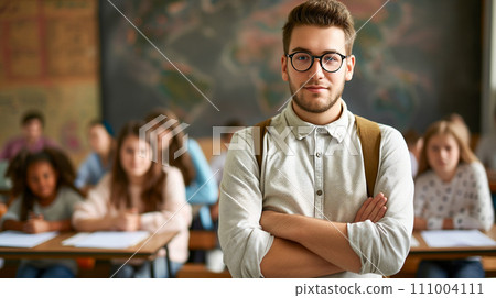 A teacher who enthusiastically leads lively classroom discussions. An image of a kind elementary school teacher. AI image A teacher who enthusiastically leads lively classroom discussions. An image of a kind elementary school teacher. AI image 111004111