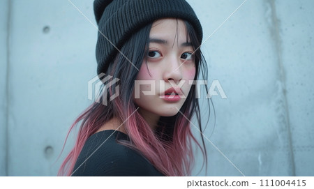 Young female hair color model (AI generated) 111004415