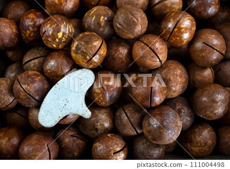 a pile of roasted macadamia nut on a table a pile of roasted macadamia nut on a table 111004498
