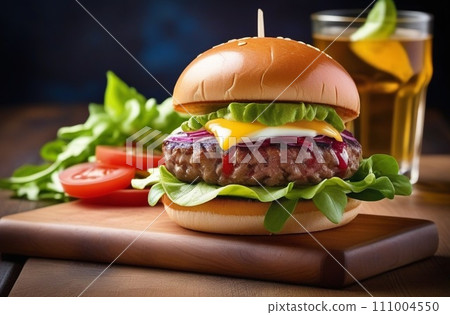 Homemade hamburger with fresh vegetables Homemade hamburger with fresh vegetables 111004550