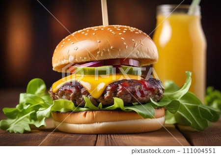 Homemade hamburger with fresh vegetables 111004551