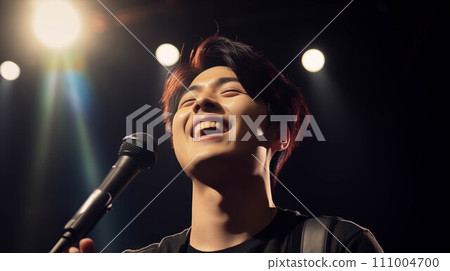 Generative AI Young Asian man singing at a concert. 111004700