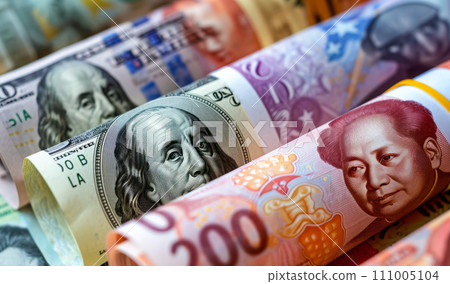 AI-generated content. Money rolls, currencies from different countries. Yuan and dollar banknotes, investment and economy AI-generated content. Money rolls, currencies from different countries. Yuan and dollar banknotes, investment and economy 111005104