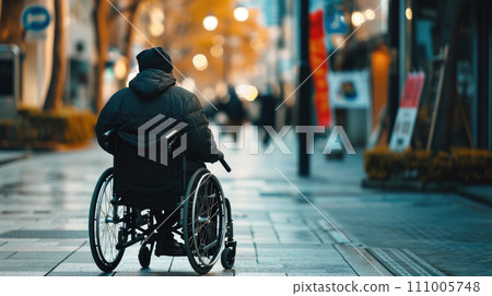 Man in Electronic Wheelchair Downtown 111005748