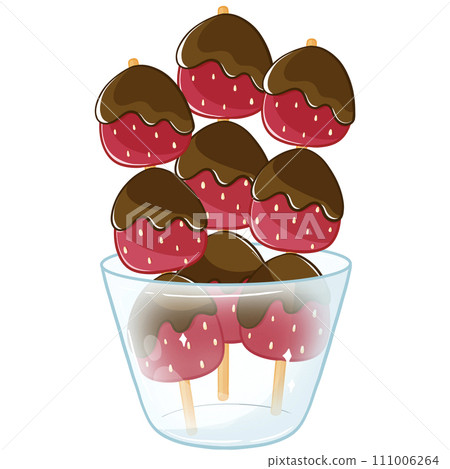 Cartoon dessert with strawberry in the glass 111006264