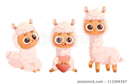 Cute Llama alpaca animals. Isolated funny cartoon character. Vector illustration. Cute Llama alpaca animals. Isolated funny cartoon character. Vector illustration. 111006367