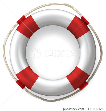 realistic Life buoy with red stripes. 111006428