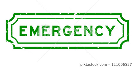 Grunge green emergency word rubber seal stamp on white background 111006537