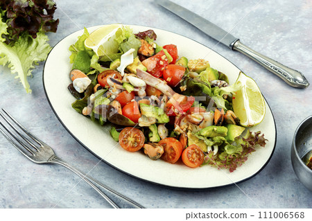 Vegetable salad with seafood. Vegetable salad with seafood. 111006568