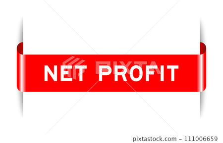 Red color inserted label banner with word net profit on white background 111006659