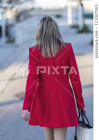 rear view of a business woman walking by the city rear view of a business woman walking by the city 111007063