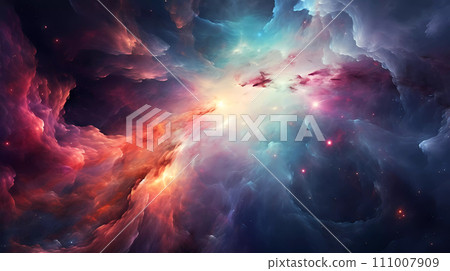 Mystical Cosmic Nebula. Celestial Symphony of Colors Unveiling the Enigmatic Beauty of the Universe. Theme of space. Ai-generated 111007909
