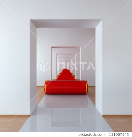 3D concept with red carpet in abstract hallway 111007945