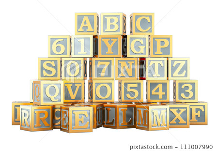 ABC Wooden Blocks- Alphabet Letters and Numbers Learning Block Set. 3D rendering ABC Wooden Blocks- Alphabet Letters and Numbers Learning Block Set. 3D rendering 111007990