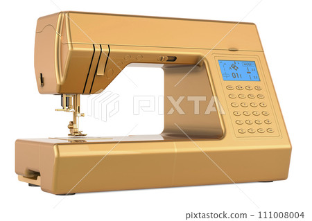 Golden Electronic Sewing Machine, 3D rendering Golden Electronic Sewing Machine, 3D rendering 111008004