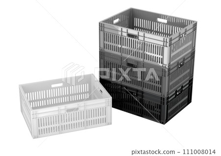 Plastic crates stackable, 3D rendering Plastic crates stackable, 3D rendering 111008014