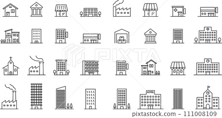 Monochrome building icon set 111008109