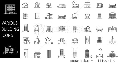Icon set of various types of buildings Icon set of various types of buildings 111008110