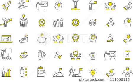 Fashionable growth and success line drawing icon set 111008115