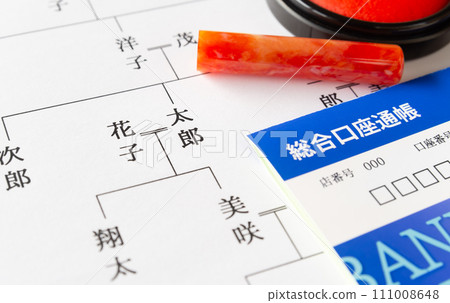 Family tree, bankbook, stamp, property, deposit in name, gift, inheritance 111008648