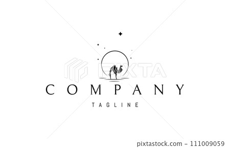 A vector logo with an abstract image of a camel against the backdrop of the full moon and stars. A vector logo with an abstract image of a camel against the backdrop of the full moon and stars. 111009059