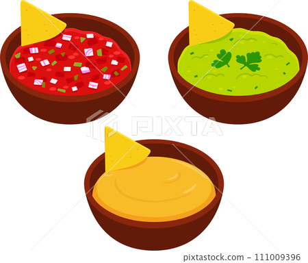 Mexican nachos and dipping sauce illustration set 111009396