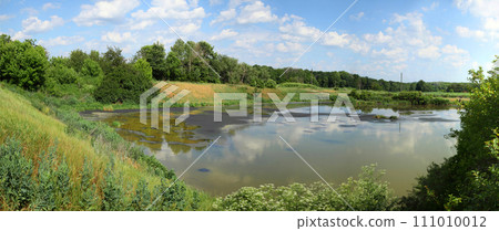 Drying of feces in a special pond. Lake for drainage of sewage. Drying of feces in a special pond for organic fertilizers. 111010012