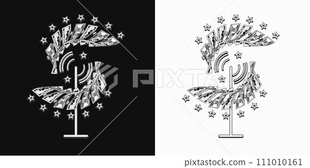 Money creative composition with Catherine wheel firework with flying apart 100 dollar bills. Conceptual vintage illustration for success, luck. Money creative composition with Catherine wheel firework with flying apart 100 dollar bills. Conceptual vintage illustration for success, luck. 111010161