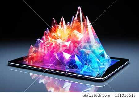 Digital tablet and geometric holographic colorful rainbow city Digital tablet and geometric holographic colorful rainbow city 111010515