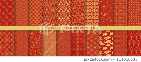 Chinese golden seamless pattern set Chinese golden seamless pattern set 111010535
