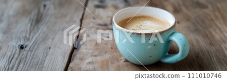 Cup of aromatic coffee cappuccino on a brown wooden background 111010746