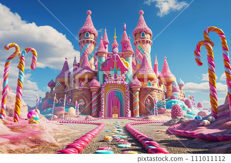 Magical candy castle, with peppermint buttresses, licorice spires, and a gumdrop path leading to the entrance Magical candy castle, with peppermint buttresses, licorice spires, and a gumdrop path leading to the entrance 111011112